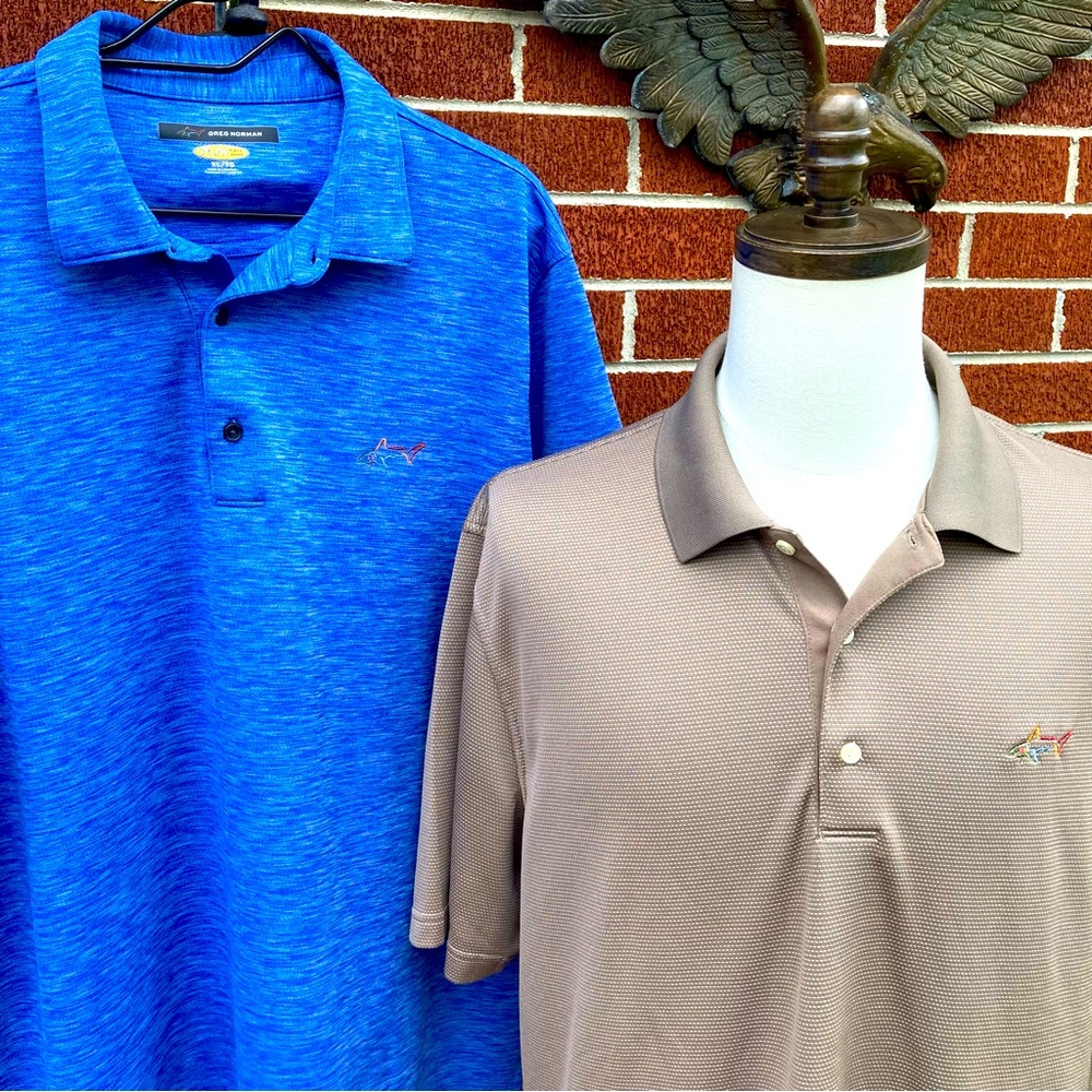 -Bundle of 2-Greg Norman Golf Polo w/Play Dry S/S 1 Blue 1 Copper Brown Sizes XL